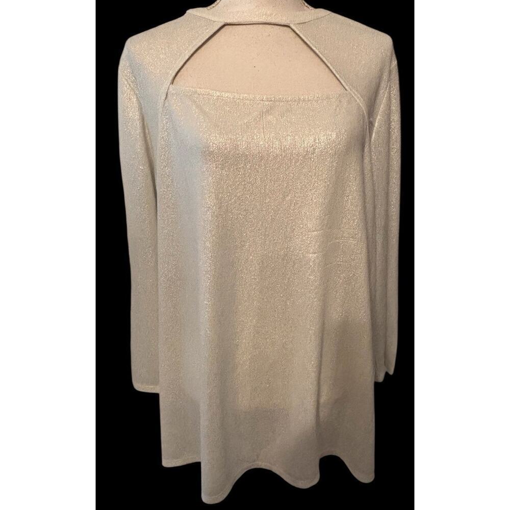 Lane Bryant Size 22/24 Metallic White Silver Festive Boat Neck Blouse Holiday - Picture 9 of 9